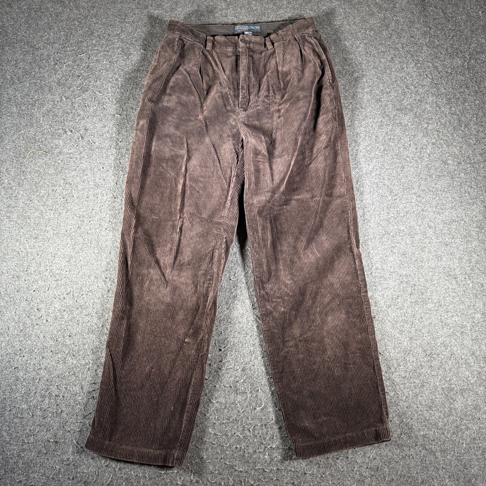 Polo Ralph Lauren Andrew Pant Brown Pleated Corduroy Trousers 32x30 Mens